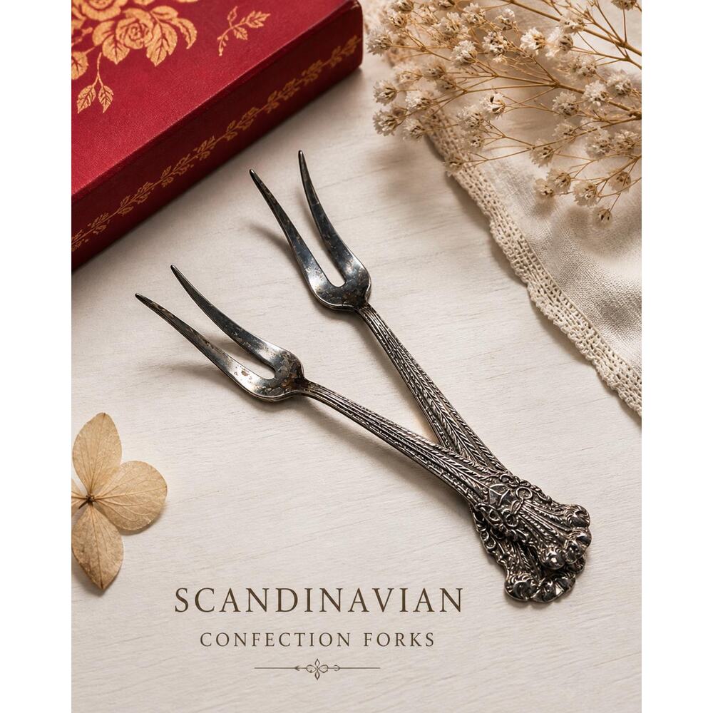 Pure Vtg Scandinavian Confection Forks Original Box Silver Plated Dessert Picks
